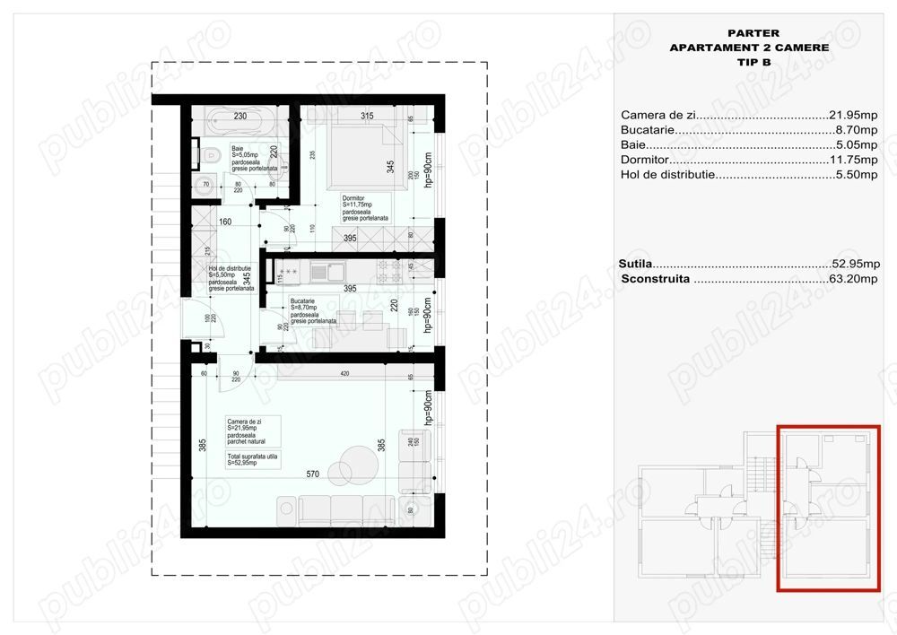 vand apartament 2 camere - Poză 2