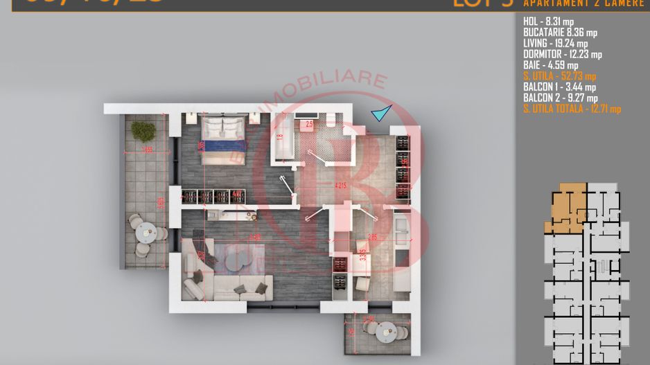 Apartament decomandat 2 camere Titan-Pallady-Metrou Teclu - Schiță 1