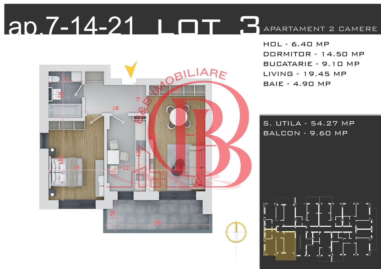 2 camere decomandat -Theodor Pallady-Metrou Nicolae Teclu - Schiță 13