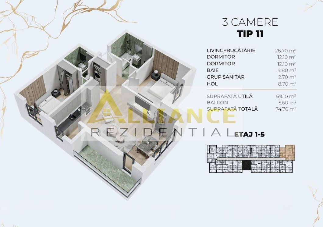 Apartament 3 camere 2 bai - Biruintei || 15 minute Metrou Berceni - Poză 2