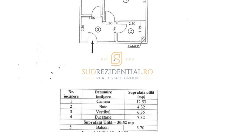 Garsoniera decomandata | Etaj 1 | Sector 4 | Mobilata si utilata - Schiță 3