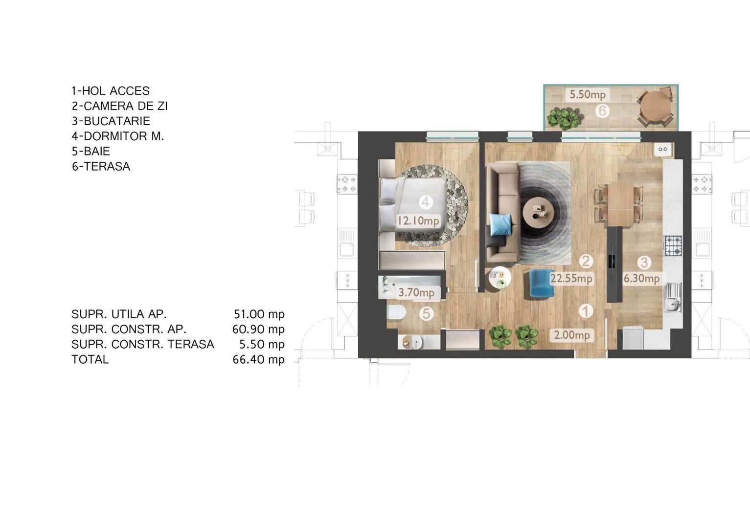 2 camere | Parcare inclusa | Incalzire pardoseala | Centrala proprie - Schiță 22