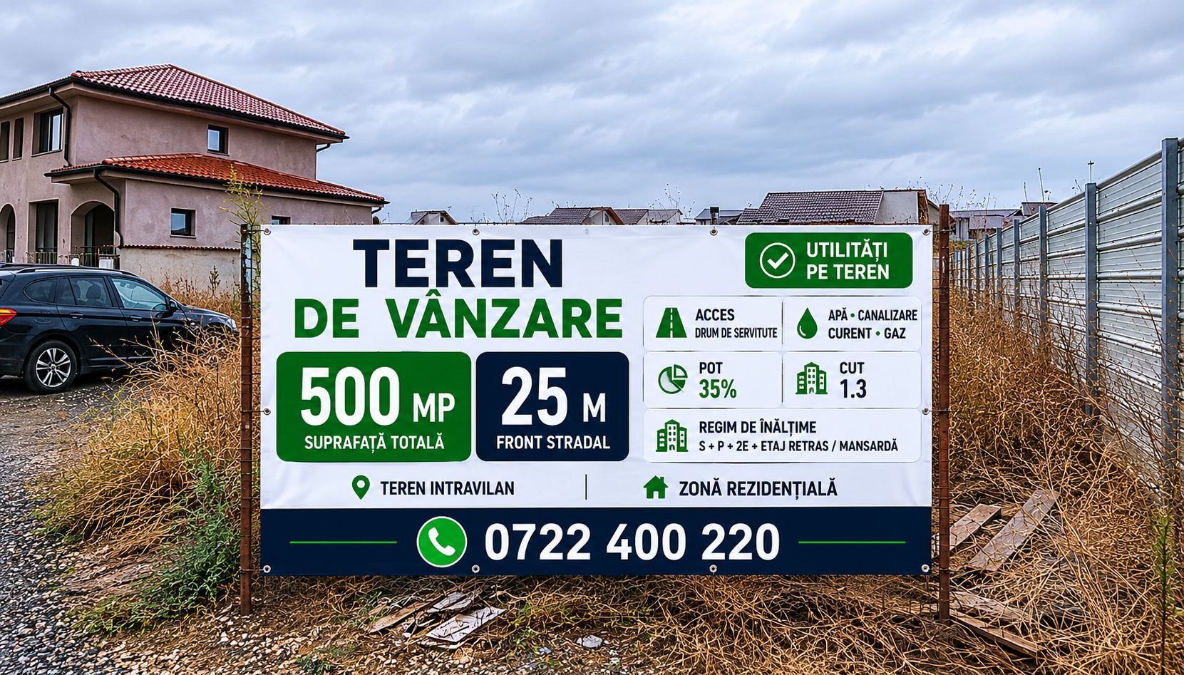 „Teren 500 mp între case, cu toate utilitățile – Domnești, Ilfov | Pr - Poză 1