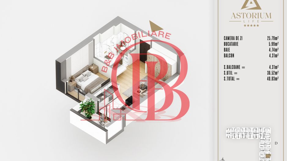 2 camere tip studio proiect premium titan pallady - Schiță 2