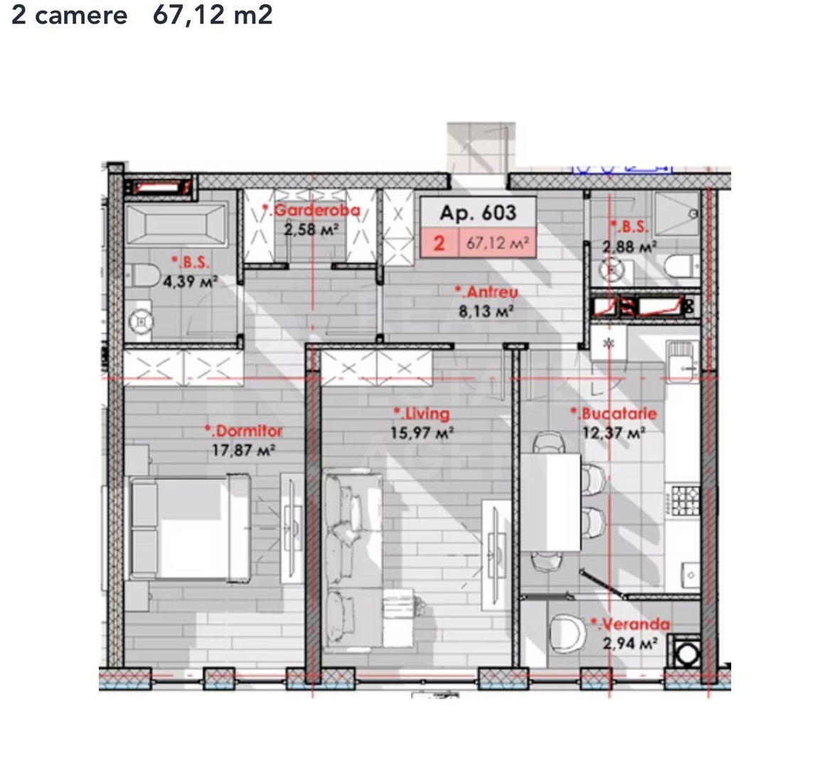 Vânzare apartament, 2 camere în complexul Lagmar Solaris - Schiță 5