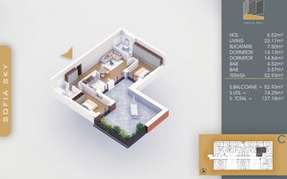 3 camere cu terasa  Titan Pallady  7 min Metrou Nicolae Teclu - Schiță 4