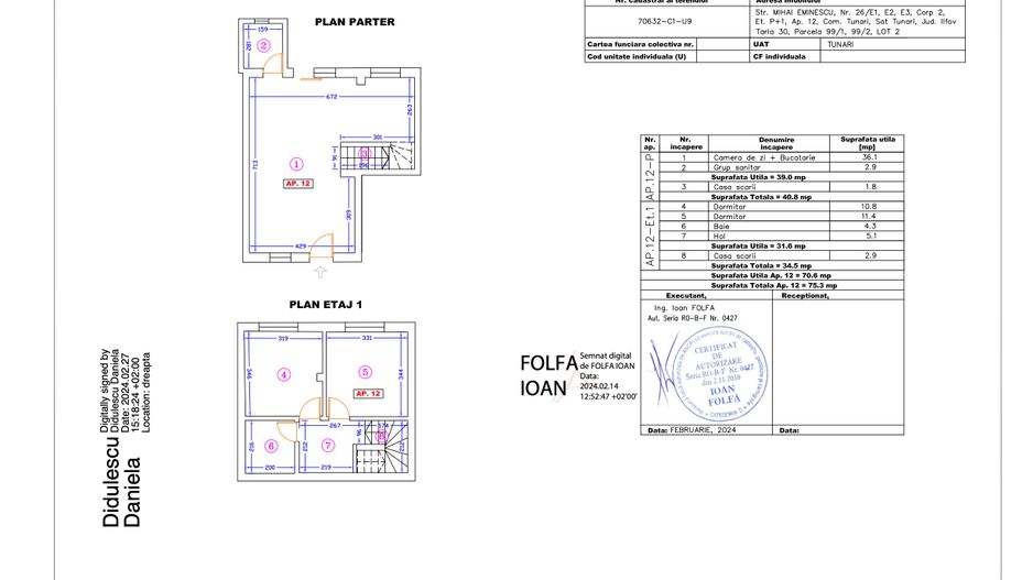 Apartament 12 – 3 camere – 75.3 mp – Parter + Etaj 1 - Poză 1