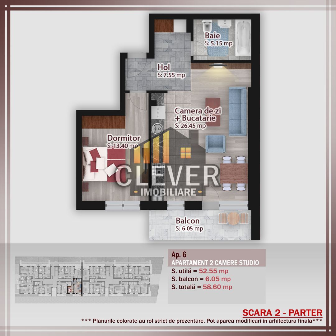 Apartament 2 camere studio, 58 mp, Pallady - Schiță 18