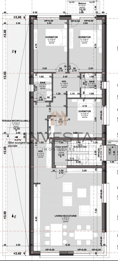Apartament 4 camere, 114 mp, Andrei Muresanu, imobil tip vila - Schiță 2