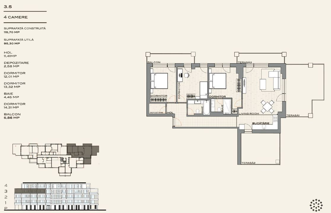 Apartament 4 camere, 2 bai, 2 terase + 2 balcoane - Poză 1