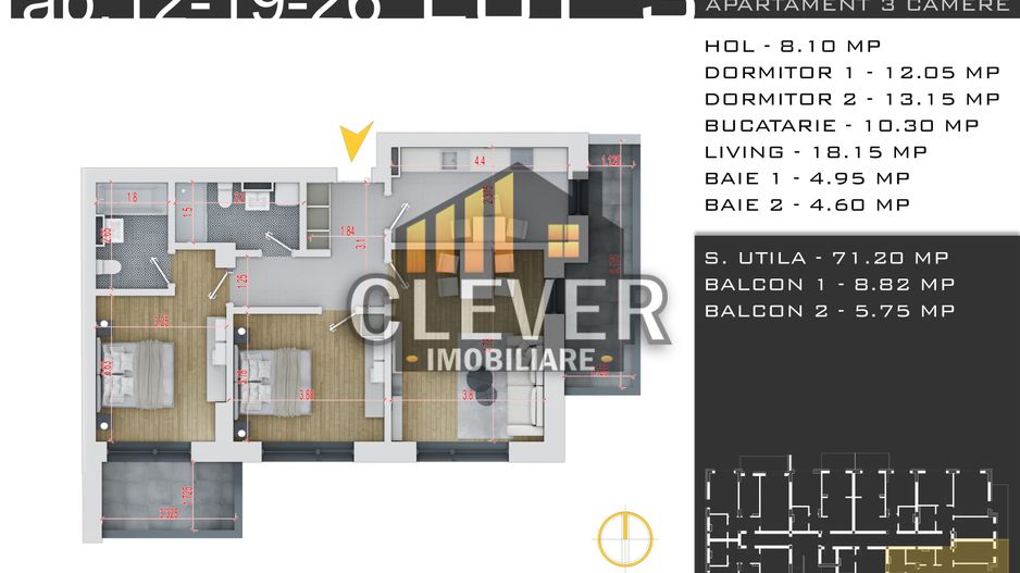 Apartament 3 cam Decomandat, Promotie Parcare, Pallady – Comision 0% - Poză 3