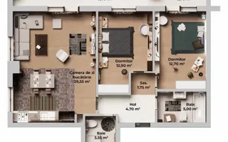 Apartament 3 camere, bloc nou, Calea Surii Mici-Zona de Vest - Schiță 12