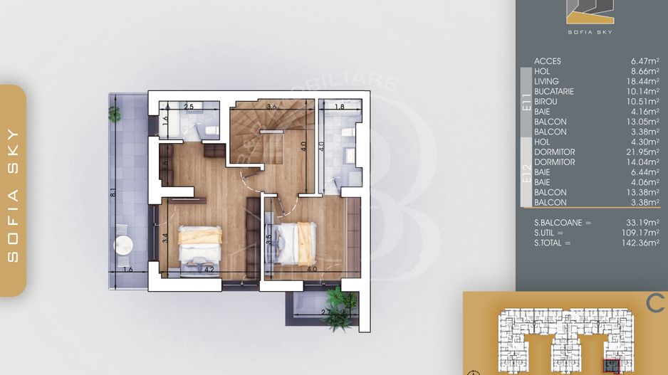 Duplex 3 camere cu 3 bai | Bloc Finalizat langa Metrou Teclu - Schiță 4