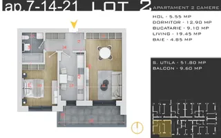 Apartament 2 camere decomandat Promo Parcare, Pallady, Comision 0 - Schiță 13