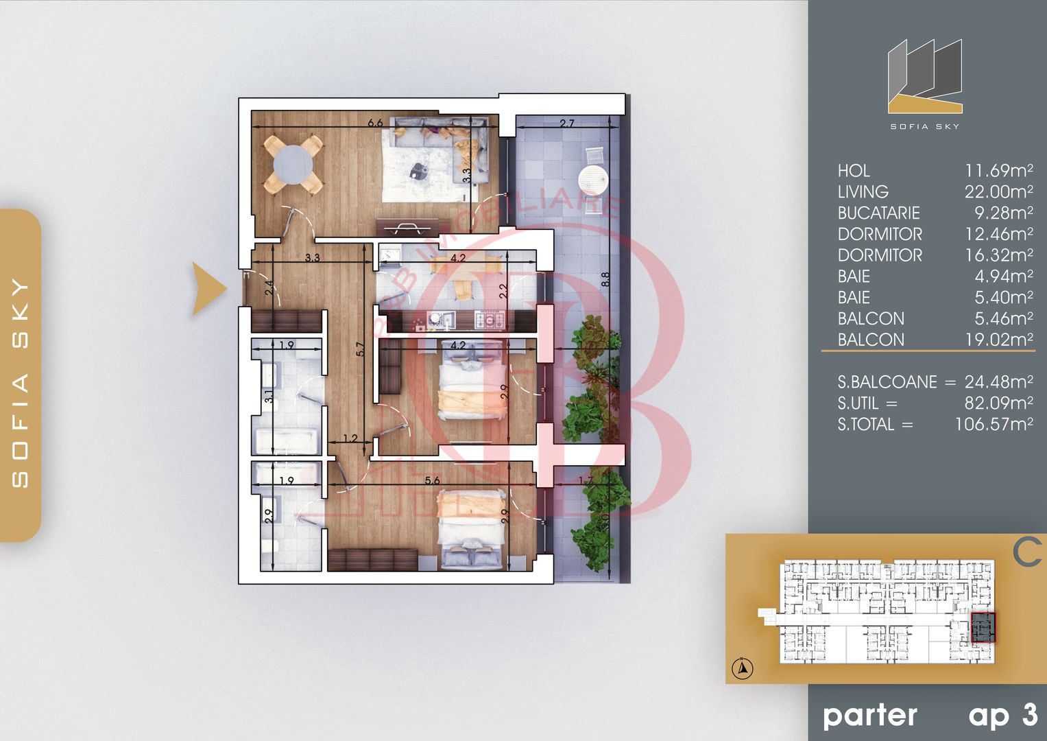 Apartament Finalizat 3 camere Direct Dezvoltator Comision 0 - Schiță 2