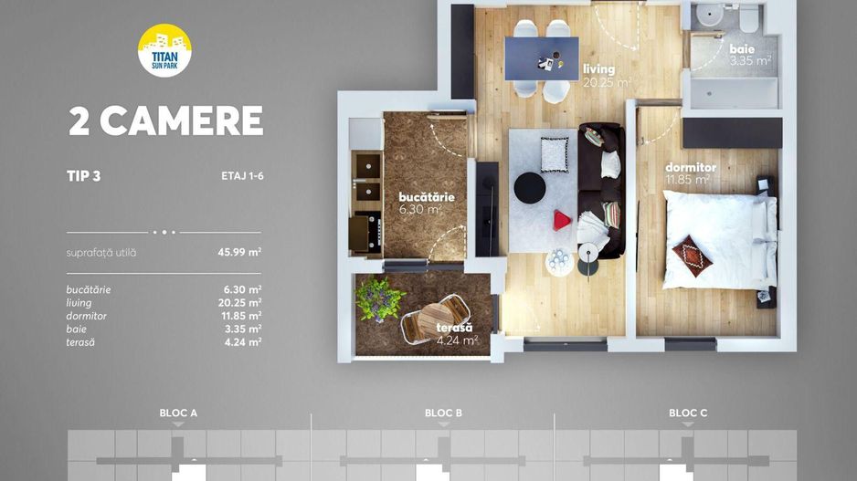 AP. 2 CAMERE TITAN SUN PARK, PARCARE, BLOC NOU, CENTRALA, COMISION 0% - Schiță 7