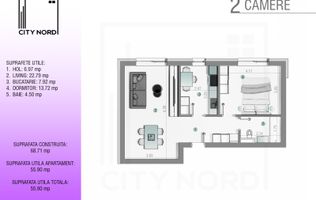 Apartament 2 camere - 56 mp - CITY NORD Stefan cel mare