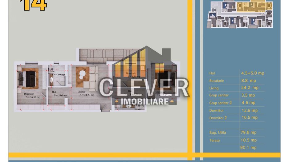 3 Camere | 90,1 mp | Terasa 10,5 mp | Comision 0% ÂPallady - Poză 1