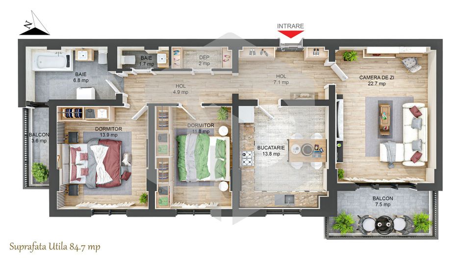 Aleea Streiu | Apartament 3 camere 2 bai Bucatarie Separata | Hipodrom - Poză 5