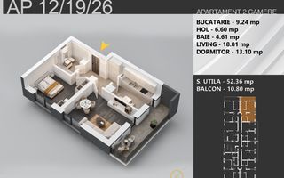 2 camere decomandat bloc boutique 7min STB Bratarii - Schiță 6