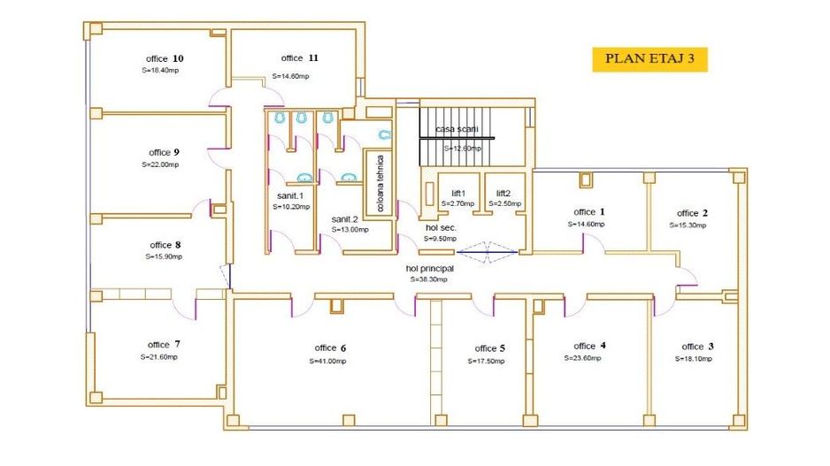 De inchiriat in cladire birouri P+5 etaje – ETAJ 3 - Poză 3