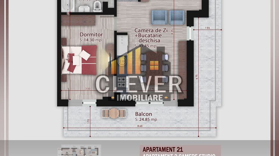 2 Camere | 81,6 mp Total | Terasa 24,85 mp | Etaj 3 | Pallady - Schiță 8
