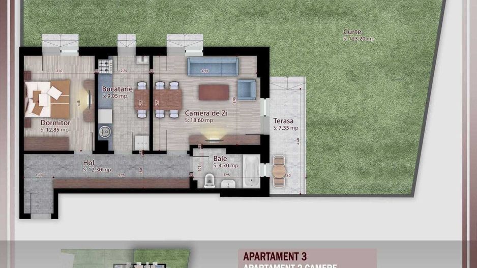 AP. 2CAM+GRADINA 123MP -BLOC P+3.PARCUL TEILOR/ COMISION 0%! - Poză 1