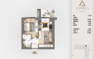 2 camere  proiect premium titan pallady - Schiță 5