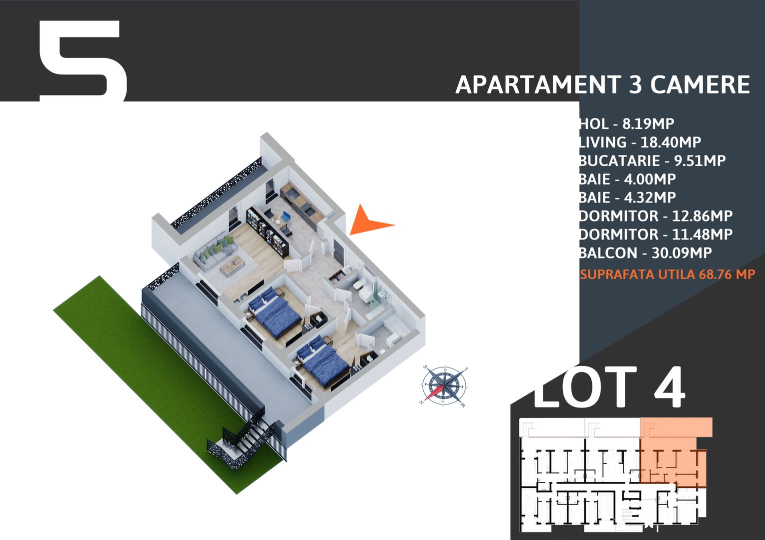 3 camere decomandat cu gradina -finalizat parcare inclusa - Schiță 11