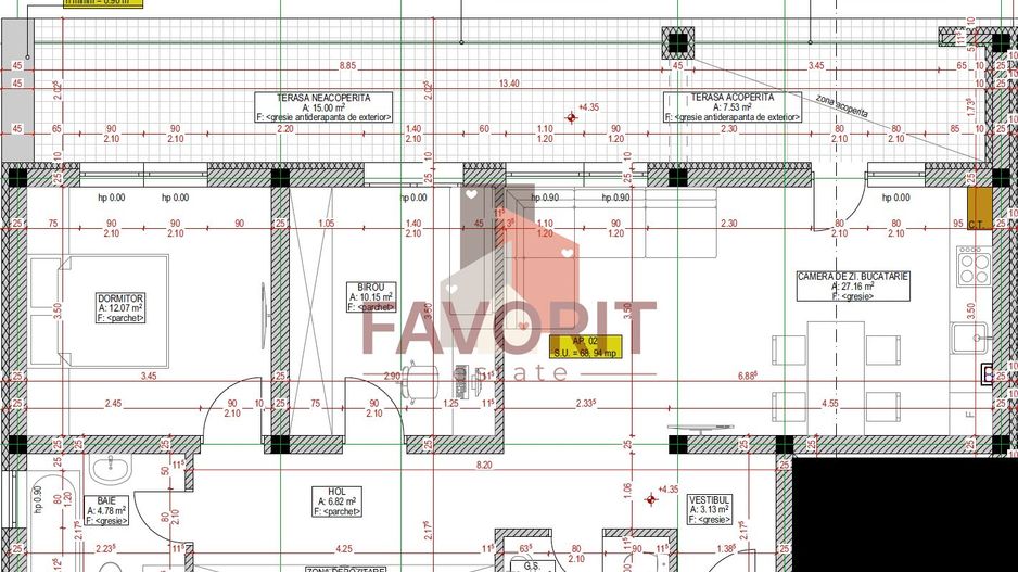 Etaj 1. Finisaje la alegere. Terasa de 22 mp. 2 locuri parcare - Schiță 17