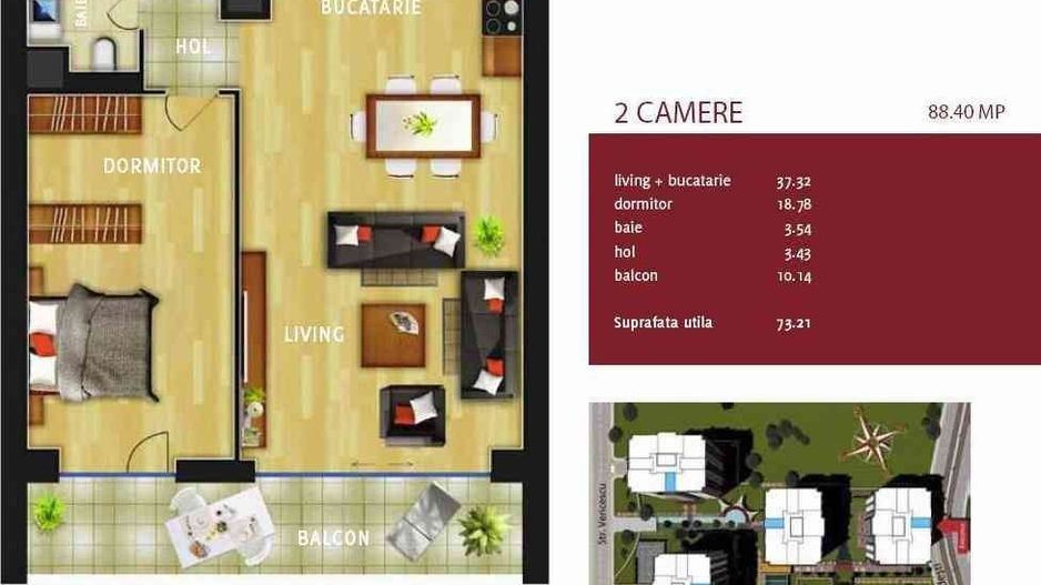 De Închiriat 2 camere InCity Residence, etaj 6, Terasa ,Loc de  Parcare - Poză 14