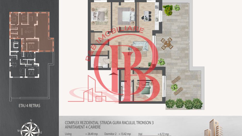 4 camere cu terasa 700 metri de  Metrou Nicolae Teclu - Schiță 12