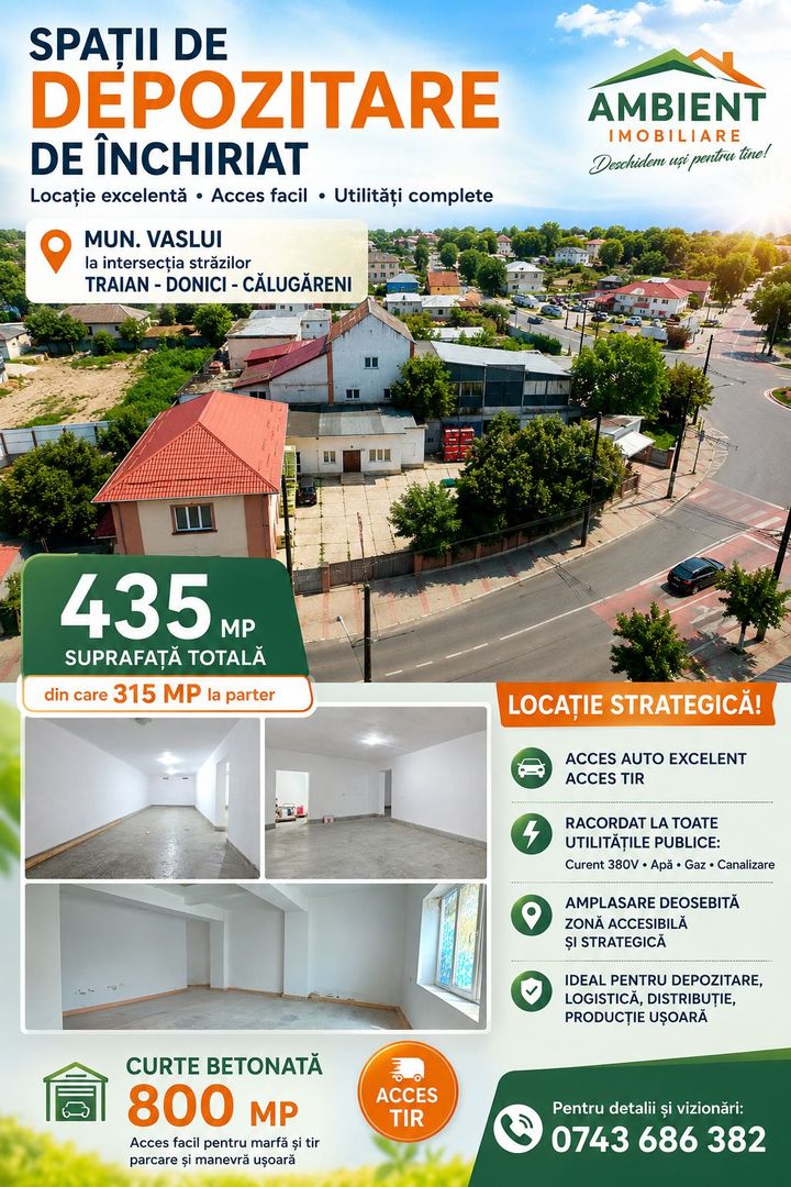 DE ÎNCHIRIAT - DEPOZIT 435 mp + curte betonata 800 mp, VASLUI zona TRAIAN; - Poză 1