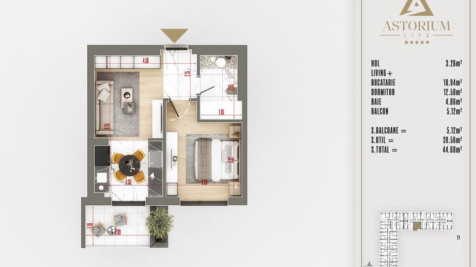 2 camere finisaje de calitate  proiect premium - Schiță 6