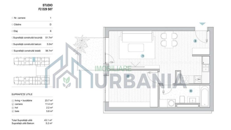 Apartament Studio, Silk District, Albești – 43 mp + balcon 5 mp, etaj 6/11 - Poză 7