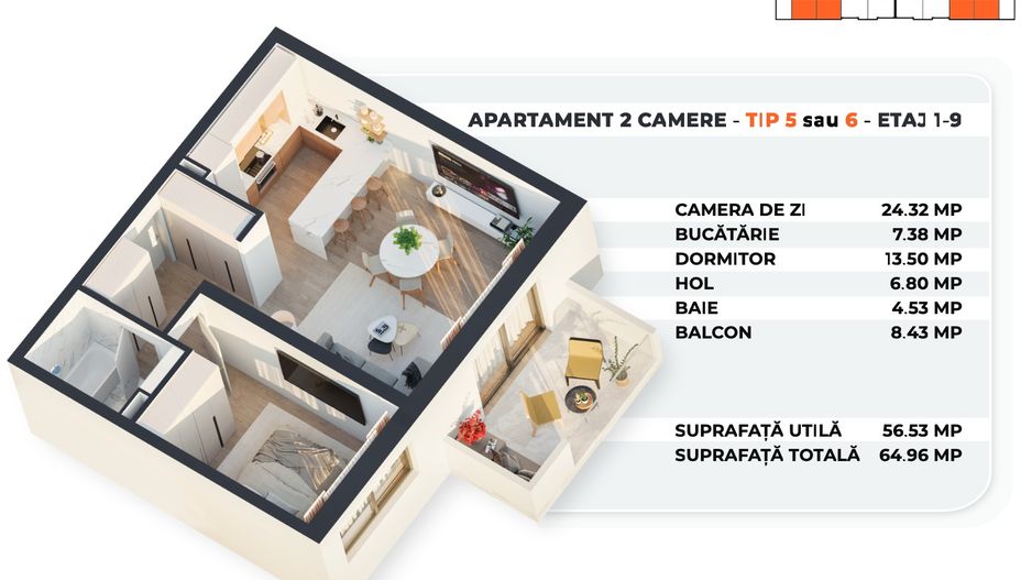 Alexandriei 152 | Bloc Nou Premium | 2 Camere Decom | 56 mp Utili - Schiță 20