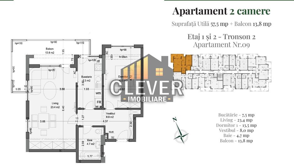 2 camere spațios Pallady, compartimentare excelentă - Schiță 15