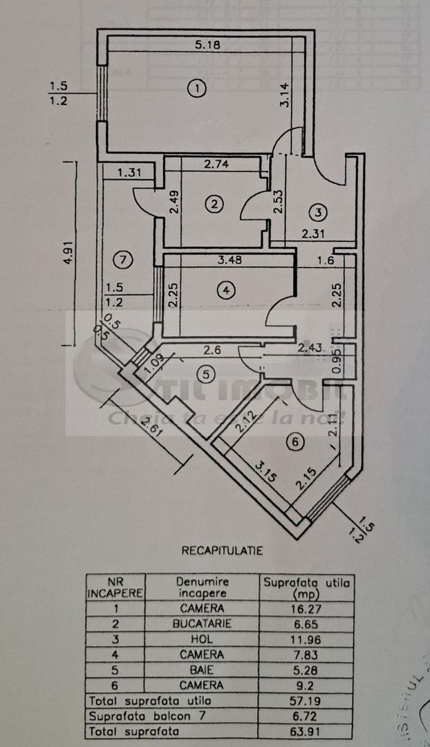 Apartament 3 camere decomandat - parter - 64 mp - Canta - 120.000 euro - Schiță 8