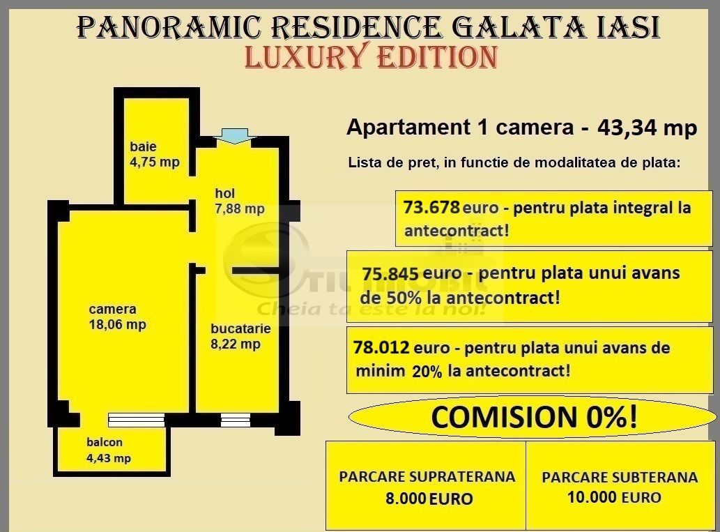 Apartament 1 camera de vanzare in Iasi, Galata, 43,34 mp, bloc nou - Poză 13