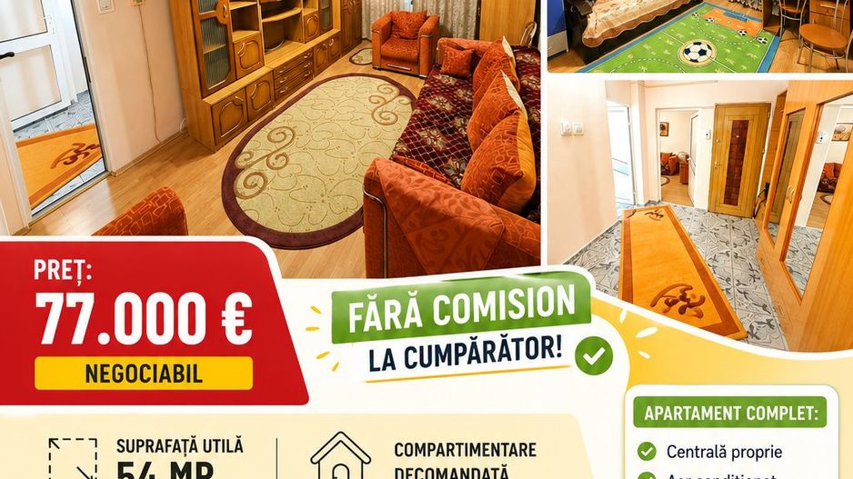 Apartament cu 2 camere, ETAJ 2, mobilat și utilat, VASLUI - zona CARTIER; - Poză 1