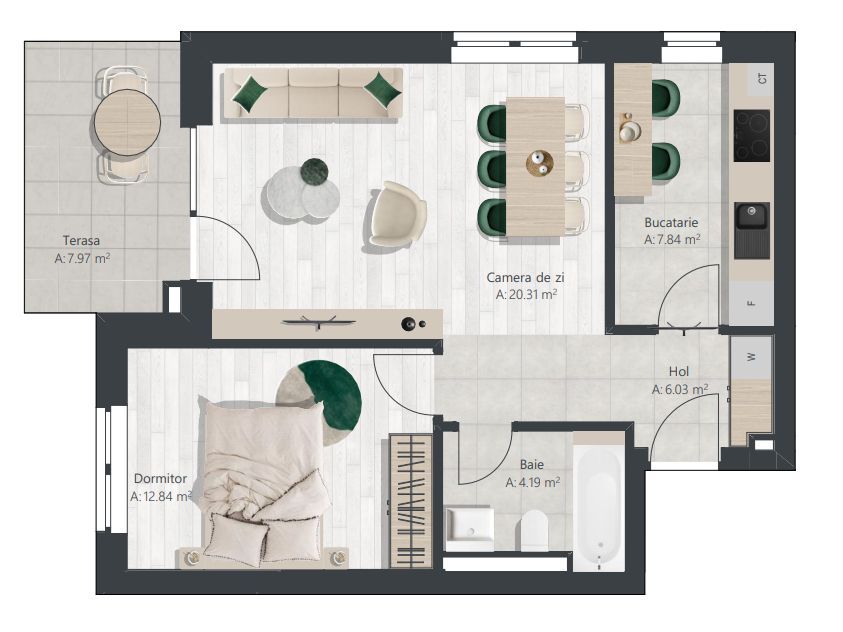 Apartament nou cu 2 camere, bucatarie inchisa | Denya Forest - Poză 10