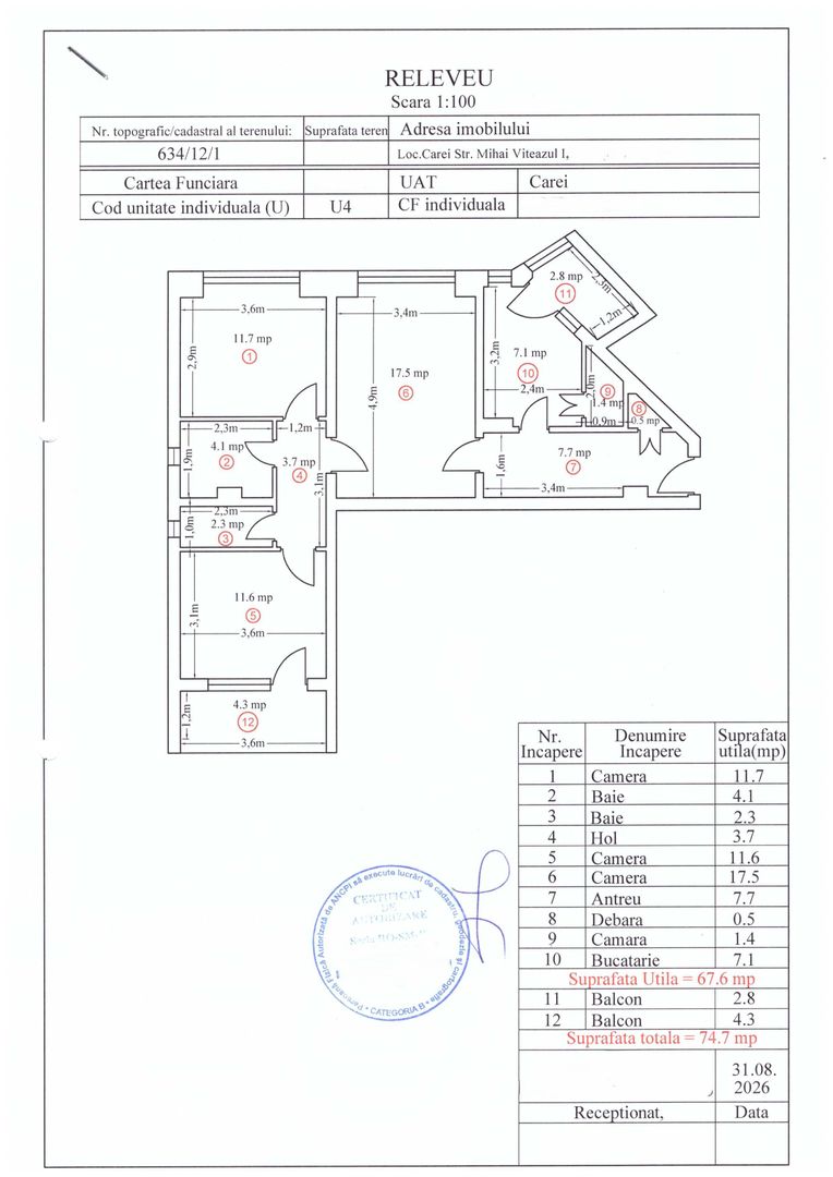 Apartament Ultracentral 3 camere Etaj I -Str. Mihai Viteazul 1- Carei - Schiță 20