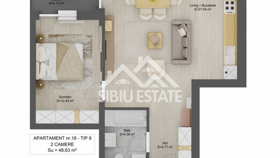 Apartament 2 camere de vânzare, Doamna Stanca, Sibiu, Parcare inclus - Poză 1