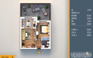 2 camere cu terasă 24 mp | Open space | Pallady - Schiță 10