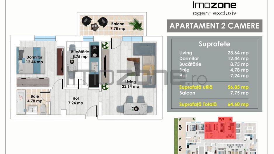 2 Camere, 64 mp, living spatios, langa Metrou Pacii, in Militari, sector 6 - Poză 1