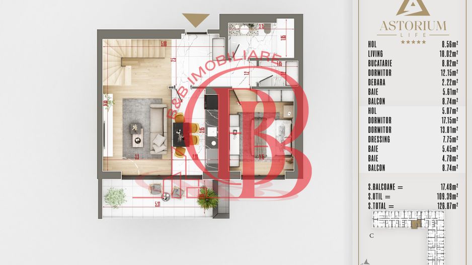 4 camere Duplex  Proiect Premium Titan Pallady - Schiță 8