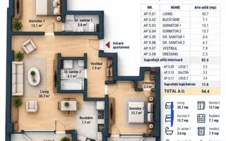 VANZARE APARTAMENT 3 CAMERE | LIZEANU | BLOC NOU | PARCARE | TERASA - Schiță 33