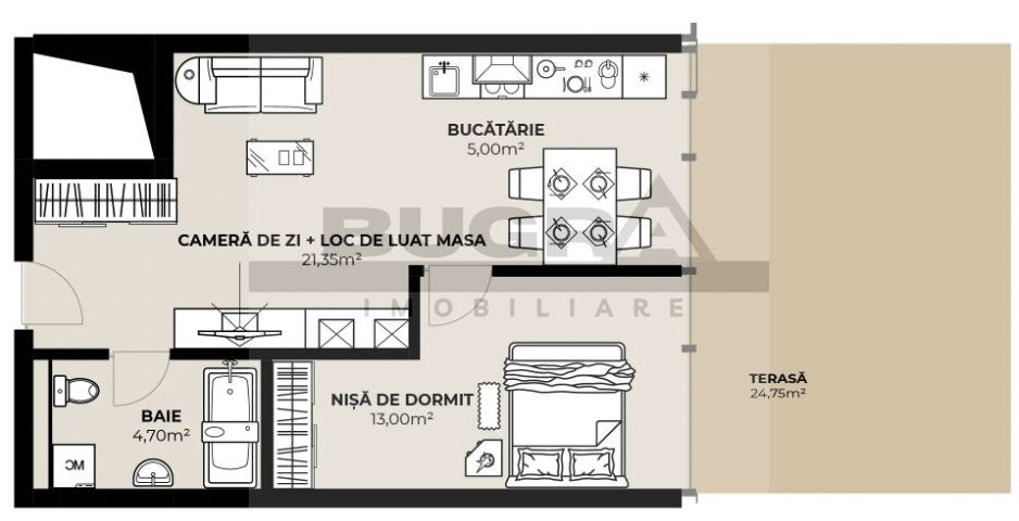 Apartament 2 camere, 44 mp, terasa 25 mp, zona Autogara - Poză 1