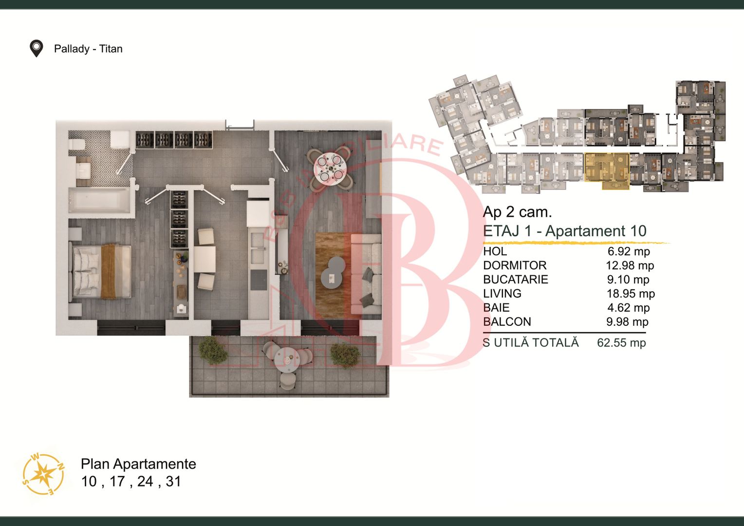 Apartament 2 camere Titan-Pallady cu Loc de Parcare Gratuit - Schiță 1