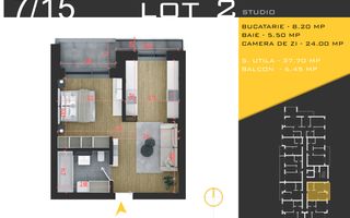 Garsoniera dubla, Comision 0%,  zona Pallady - Schiță 11